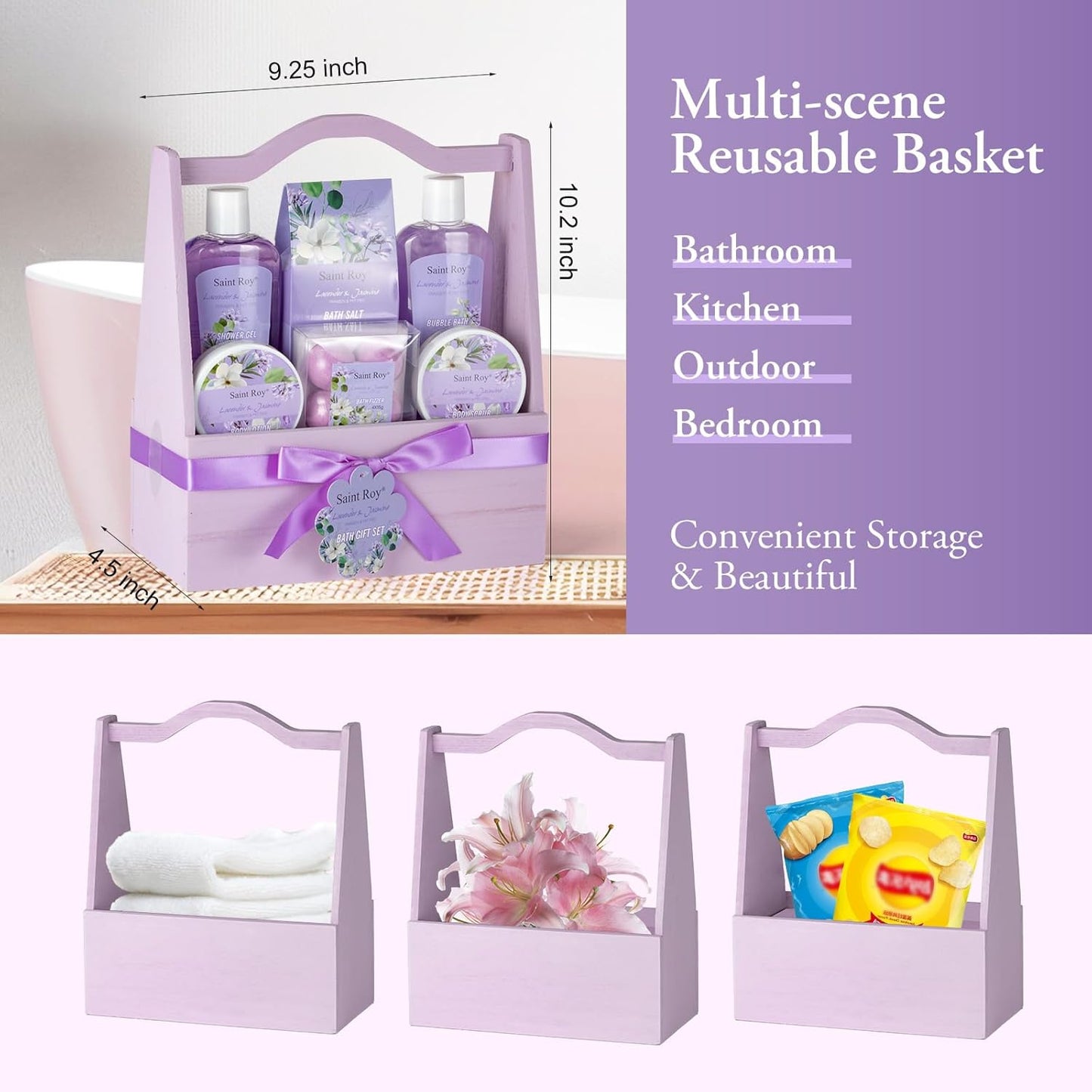 13Pcs Bath and Body Gift Basket Set, Christmas Gifts for Women, Lavender Jasmine Spa Gift Basket for Mother Gift, Bath Gift Set for Mom, Spa Gift Basket, Spa Gift Baskets, Birthday Gifts for Girls